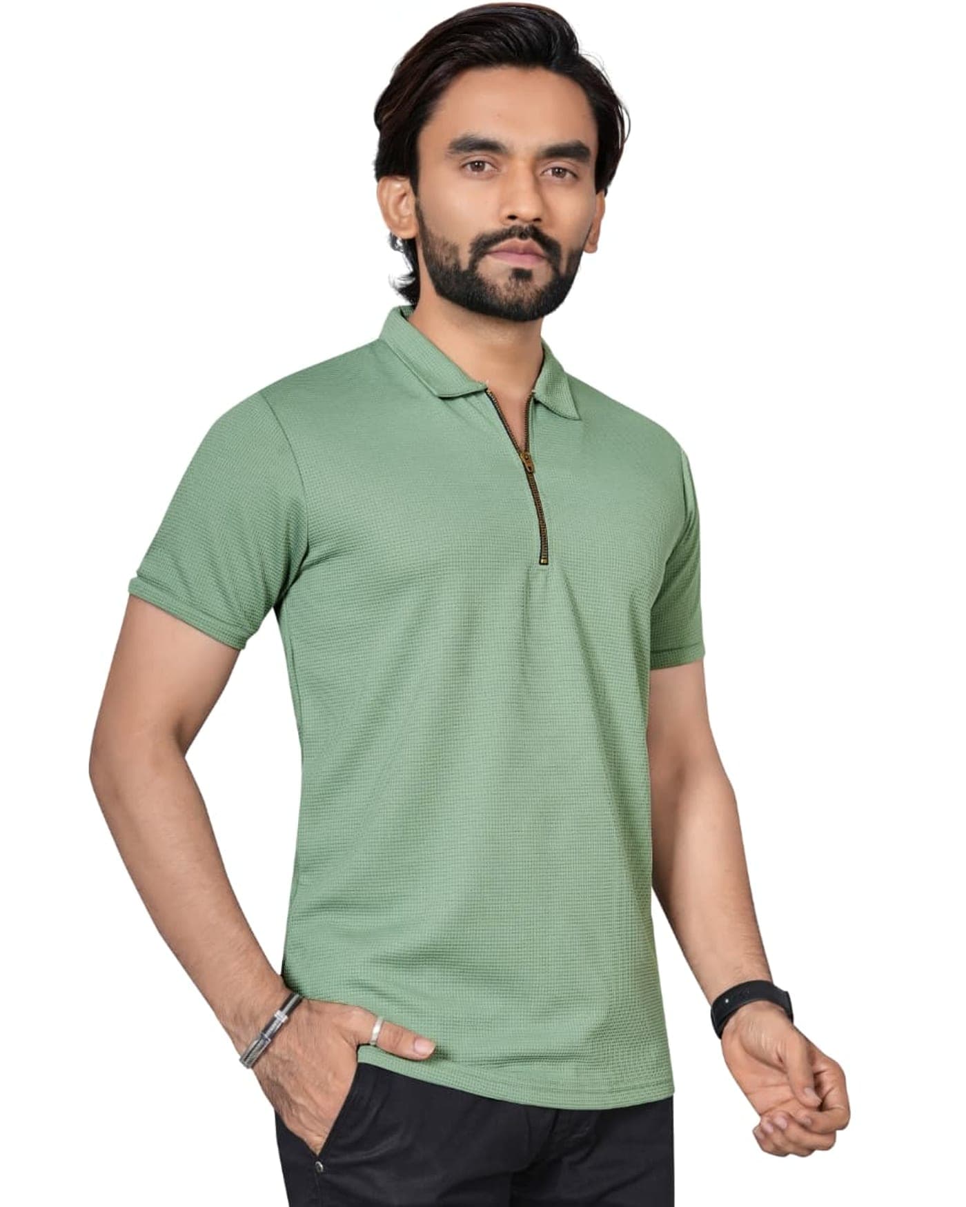 Fern Waffle Zip Polo — photo 3 of 8