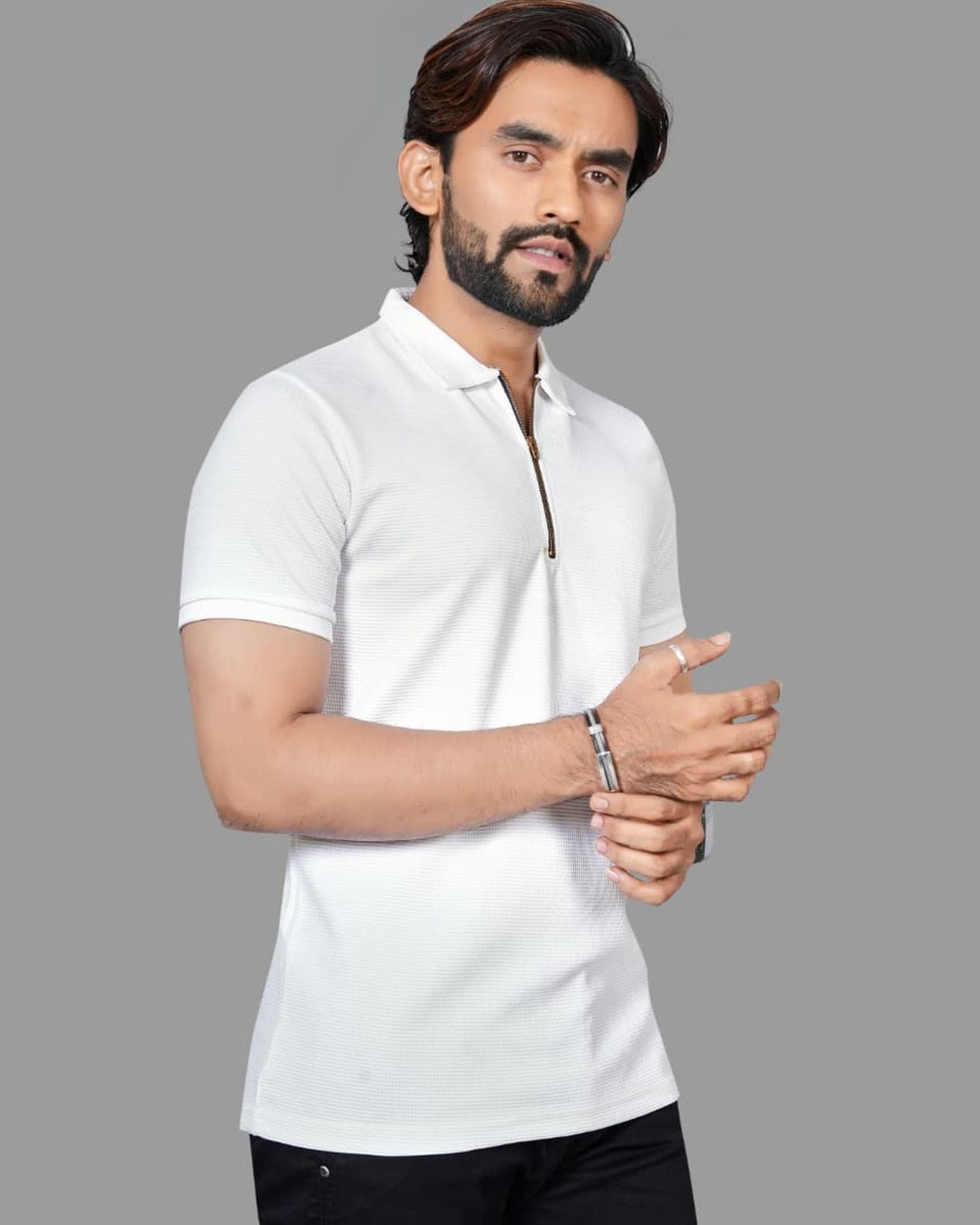 Porcelain Waffle Zip Polo — photo 3 of 8