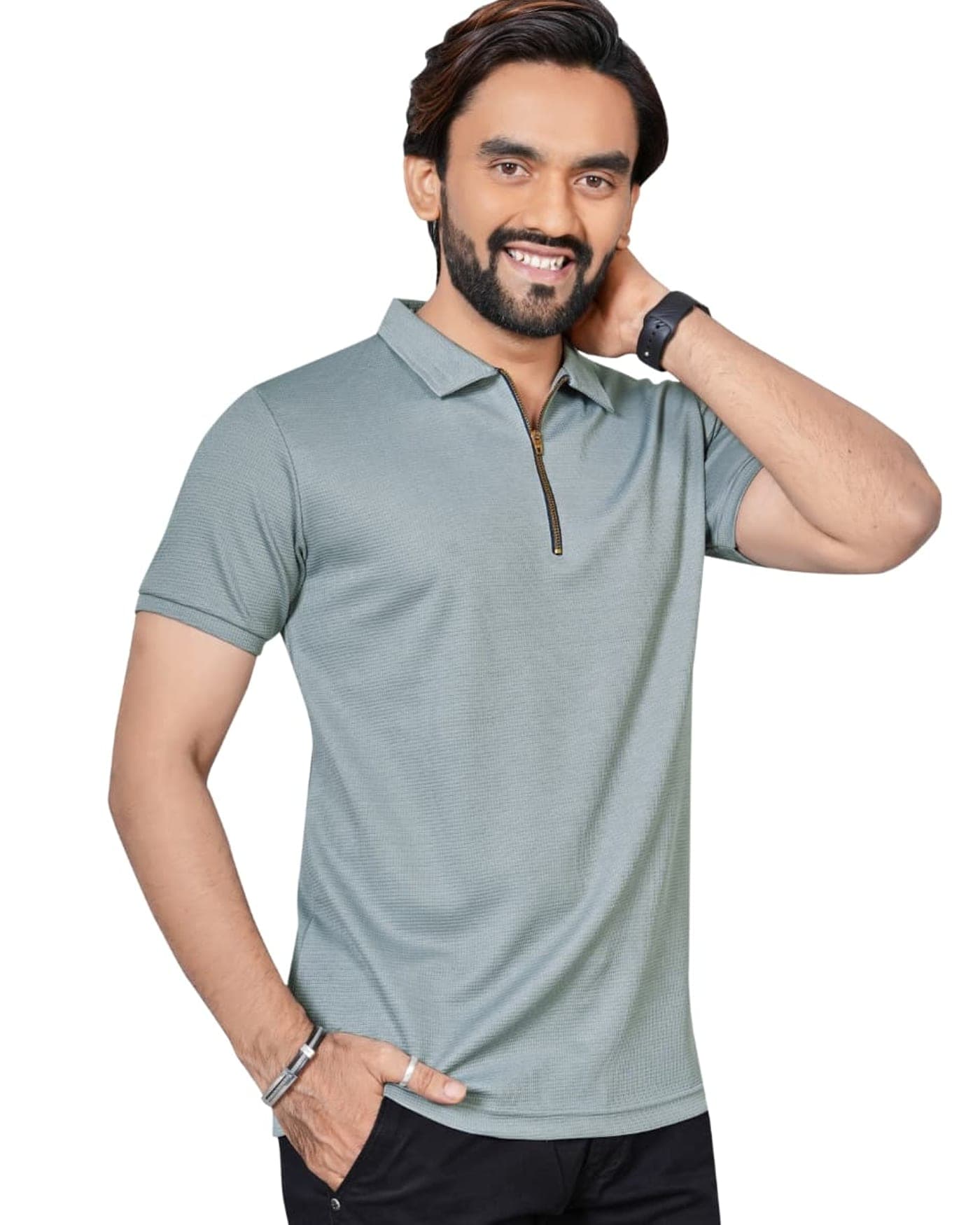 Slate Waffle Zip Polo — photo 3 of 8