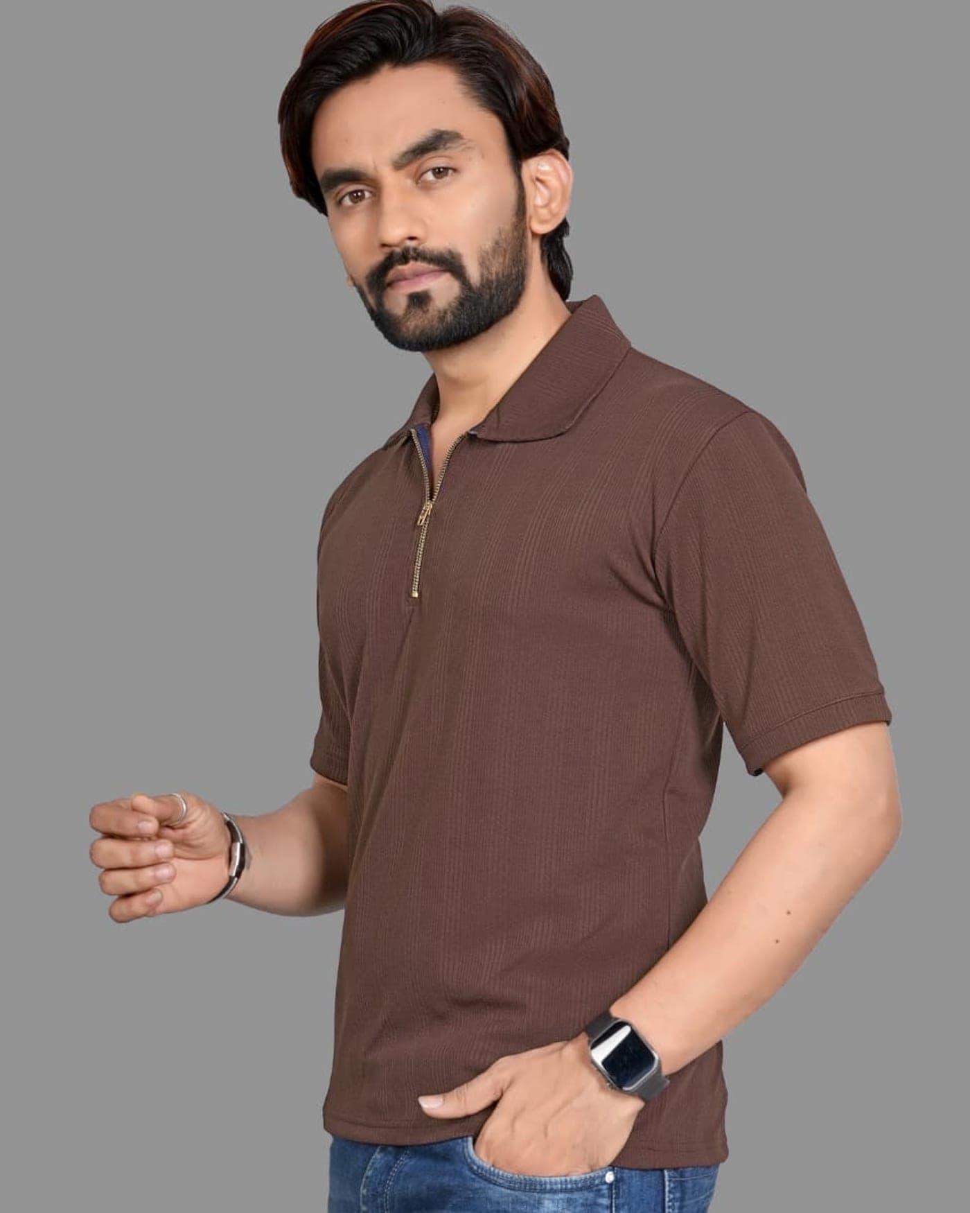 Umber Zip Polo — photo 3 of 6