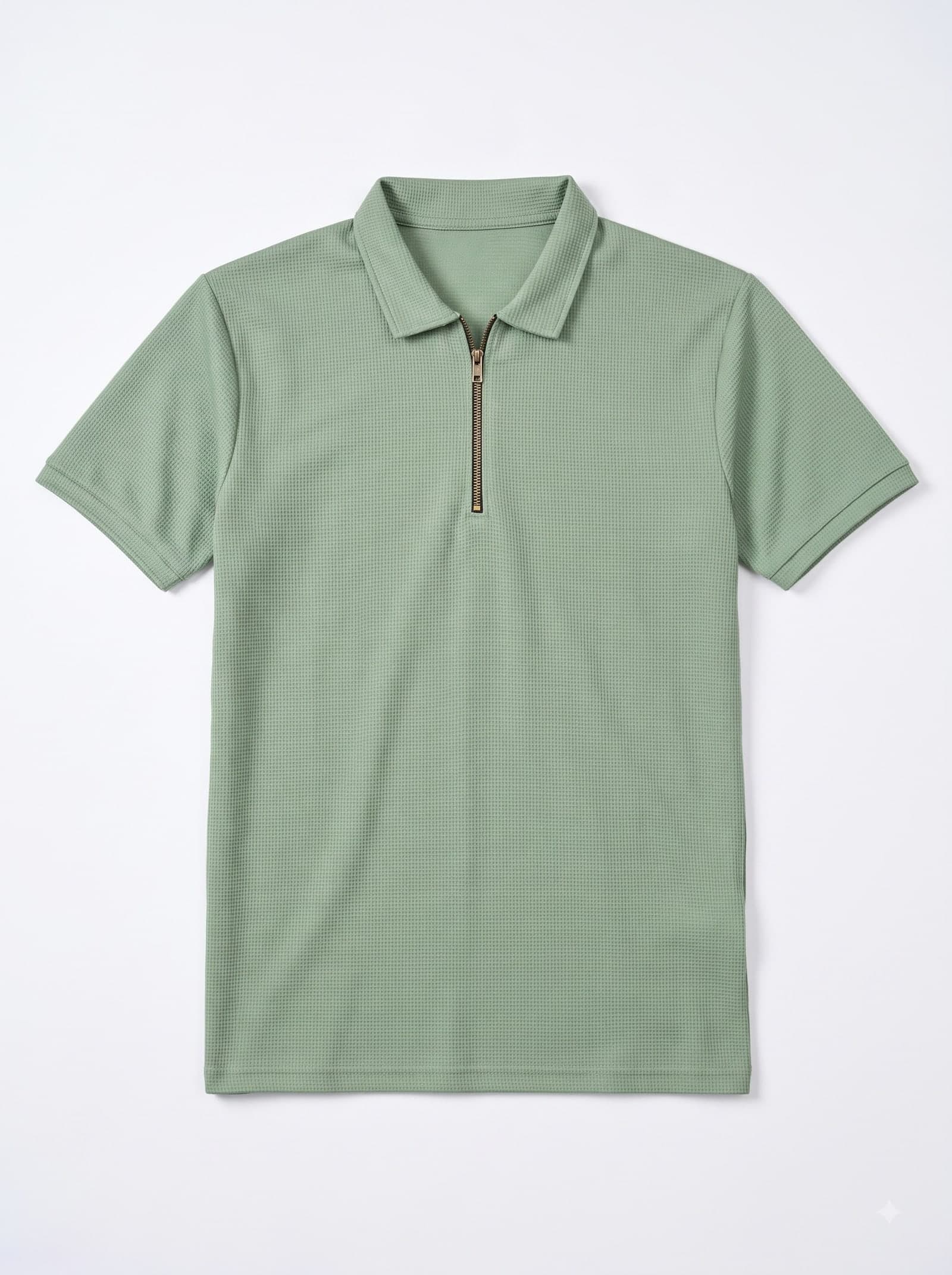 Fern Waffle Zip Polo ribbed quarter-zip polo in Fern