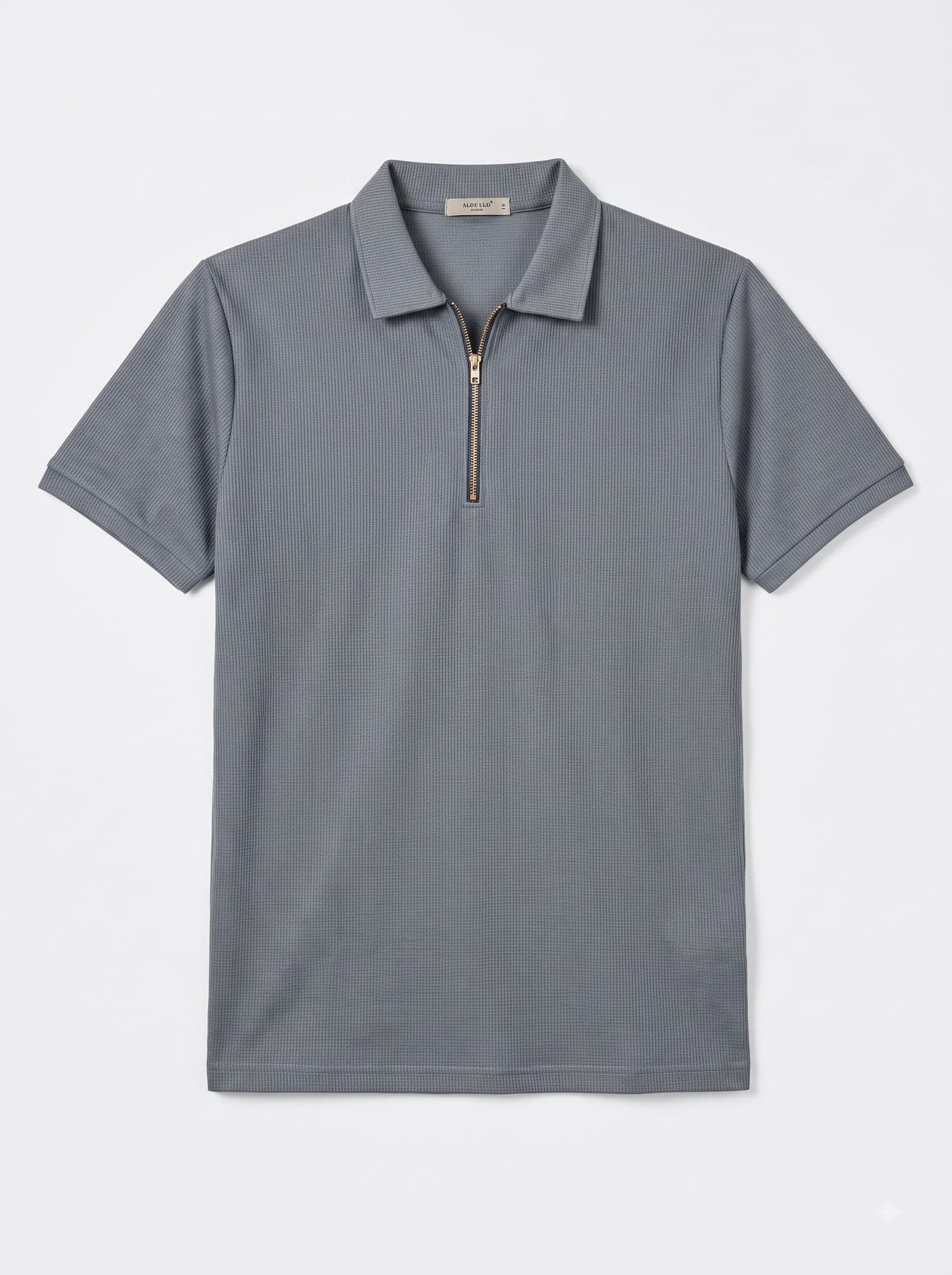 Slate Waffle Zip Polo ribbed quarter-zip polo in Slate